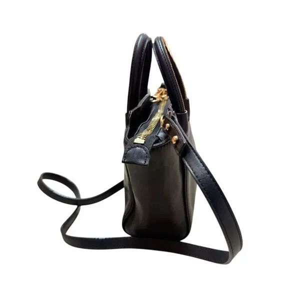 MILLY Black Leather Crossbody Bag With Gold Zipper